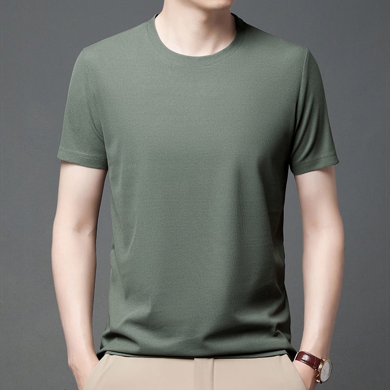 Waffle Short-Sleeved T-Shirt Men'S 2023 Casual Round Neck Thin Breathable Solid Color T-Shirt Base Shirt - Image 1