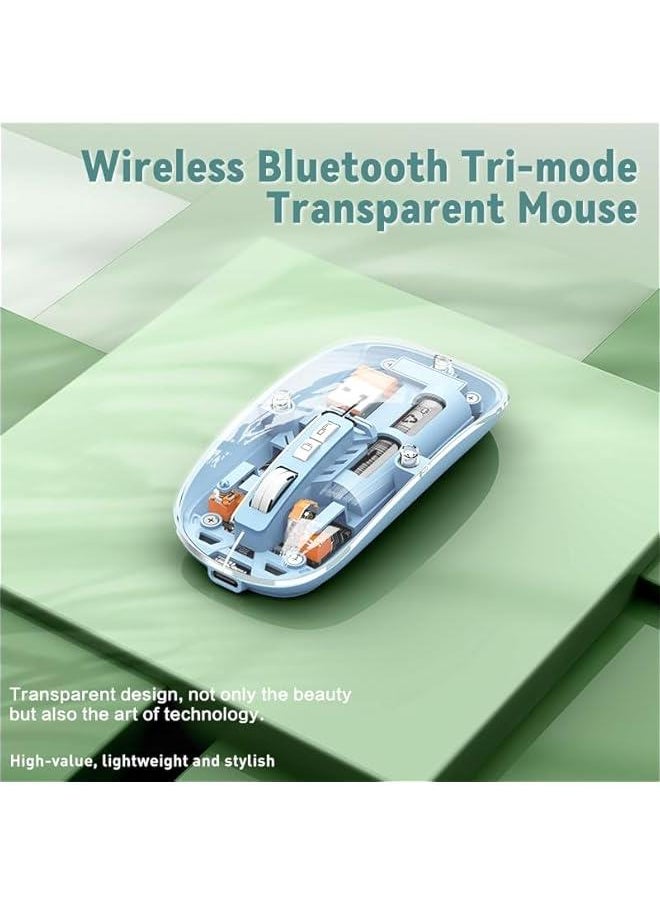 Wireless Gaming Mice Fully Transparent PC Shell Design Adjustable DPI Silent Mouse 3 Modes 24GBT 1BT 2 Mouse  Quiet Mouse atible with PC Lapto Tablets  Green)