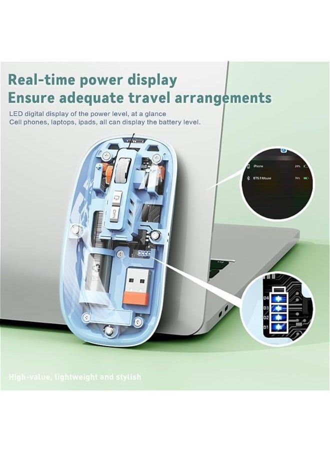 Wireless Gaming Mice Fully Transparent PC Shell Design Adjustable DPI Silent Mouse 3 Modes 24GBT 1BT 2 Mouse  Quiet Mouse atible with PC Lapto Tablets  Green)