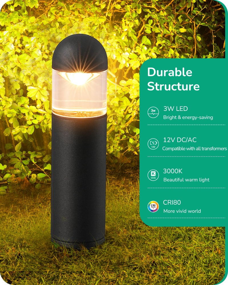 EDISHINE Low Voltage Landscape Lighting, 12V 3W 3000K Warm White, Electric Outdoor Bollard Lights with Connectors, Waterproof LED Pathway Driveway Walkway Lights Wired for Yard Garden - Image 2
