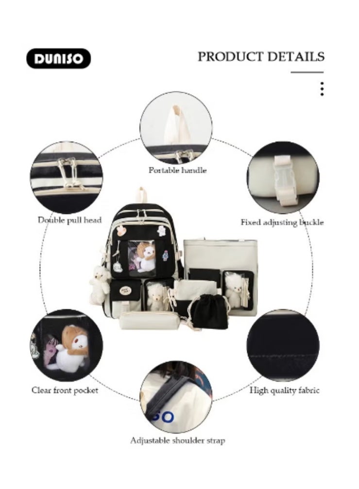 DUNISO Color - Blocking Cute Schoolbag 5 - Piece Set | Adorable Plush Toys, Practical and Eye - Catching - Image 3