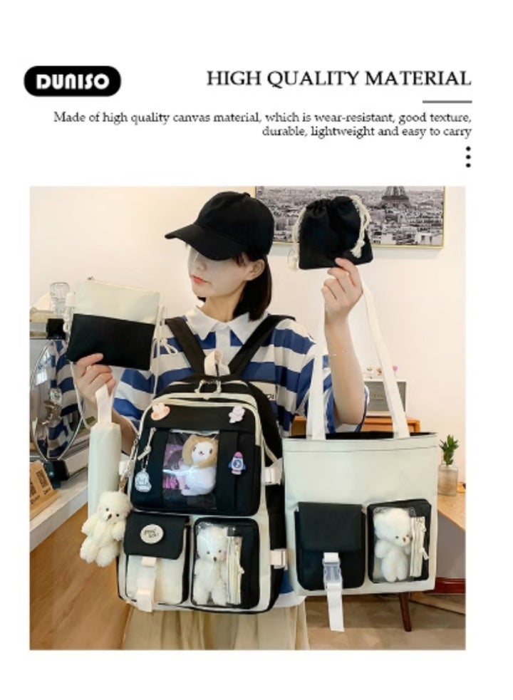 DUNISO Color - Blocking Cute Schoolbag 5 - Piece Set | Adorable Plush Toys, Practical and Eye - Catching - Image 4