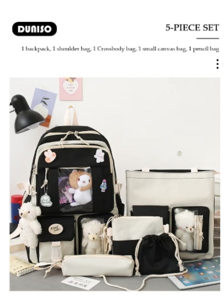 DUNISO Color - Blocking Cute Schoolbag 5 - Piece Set | Adorable Plush Toys, Practical and Eye - Catching - Image 5