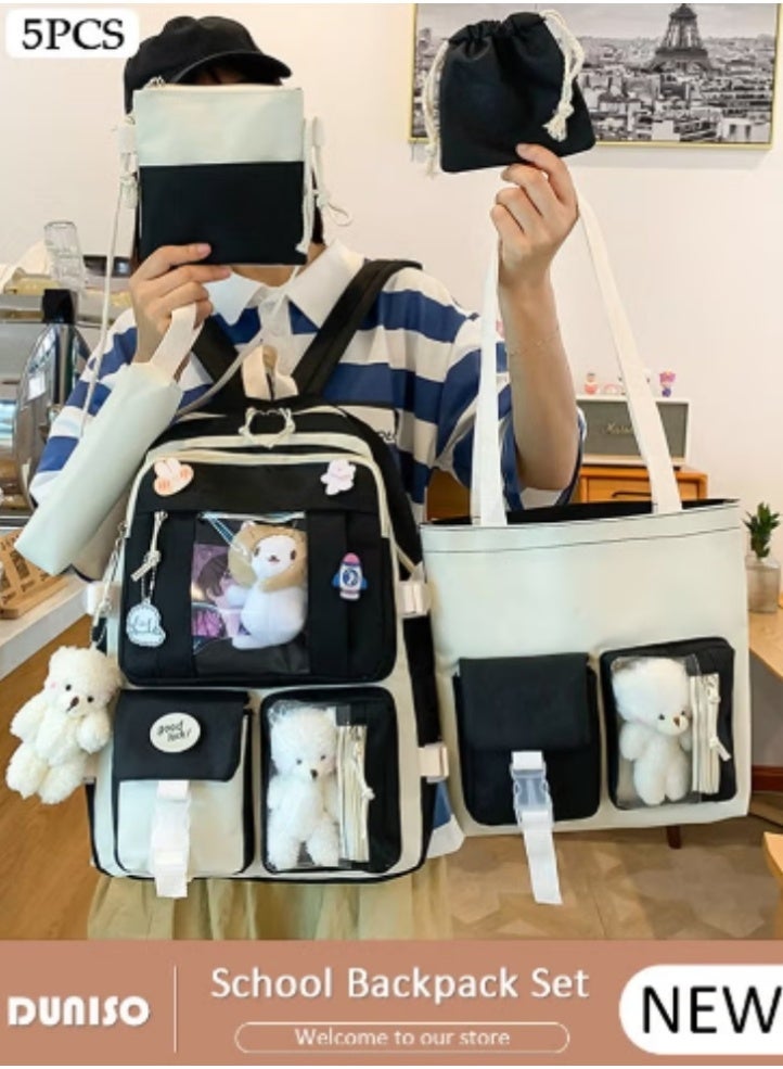 DUNISO Color - Blocking Cute Schoolbag 5 - Piece Set | Adorable Plush Toys, Practical and Eye - Catching - Image 1