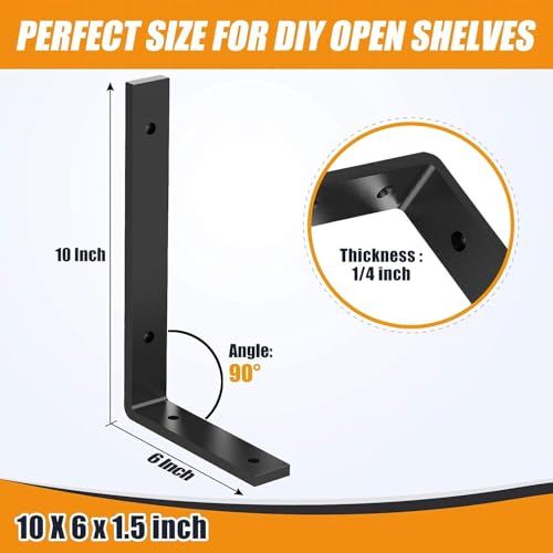 Hirvall L Shelf Brackets 10" x 6", Heavy Duty and Extra Thick Shelving Bracket, Iron Wall Shelves_Brackets with Hardware for DIY Open Wood Shelving, 4 Pack - Image 5