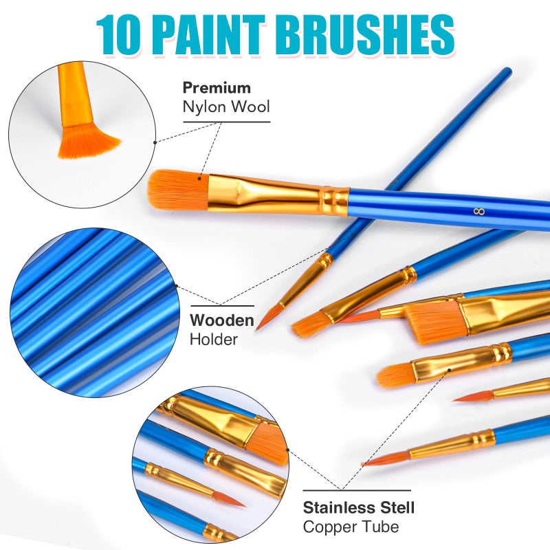 ESRICH 26 PCS Acrylic Paint Set with 12 Colors Acrylic Paints (12ml, 0.4 oz), 10 Paint Brushes, 2 Canvas, 1 Wood Easel, 1 Plate, Painting Supplies Kits for Kids, Adults, Artists and Beginners - Image 5