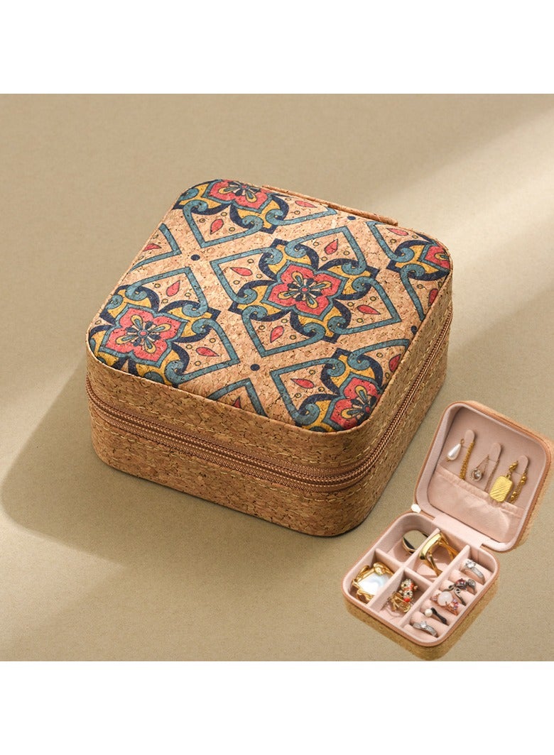 Travel Jewelry Box for Women Girls, Cork Jewelry Storage Organizer Storage for Earrings Rings Necklaces Bracelets, Double Layer Jewelry Case Holder Display - Image 1