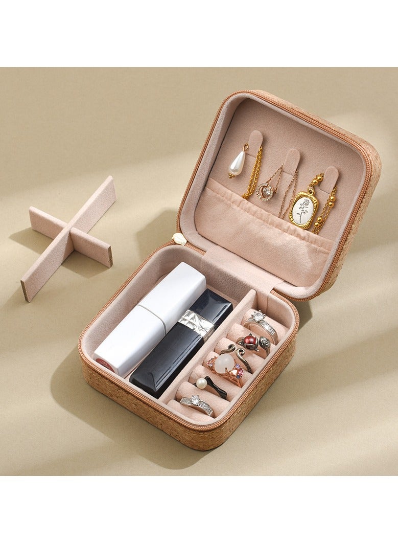 Travel Jewelry Box for Women Girls, Cork Jewelry Storage Organizer Storage for Earrings Rings Necklaces Bracelets, Double Layer Jewelry Case Holder Display - Image 3