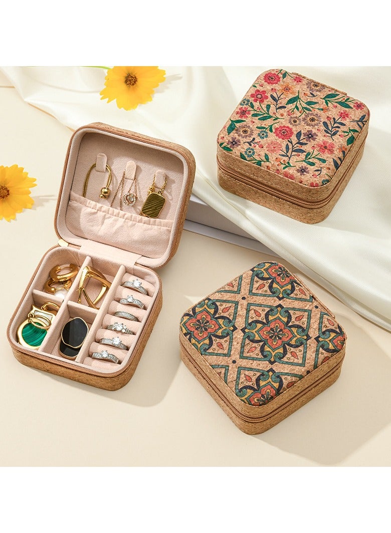 Travel Jewelry Box for Women Girls, Cork Jewelry Storage Organizer Storage for Earrings Rings Necklaces Bracelets, Double Layer Jewelry Case Holder Display - Image 4