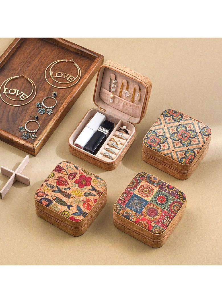 Travel Jewelry Box for Women Girls, Cork Jewelry Storage Organizer Storage for Earrings Rings Necklaces Bracelets, Double Layer Jewelry Case Holder Display - Image 5
