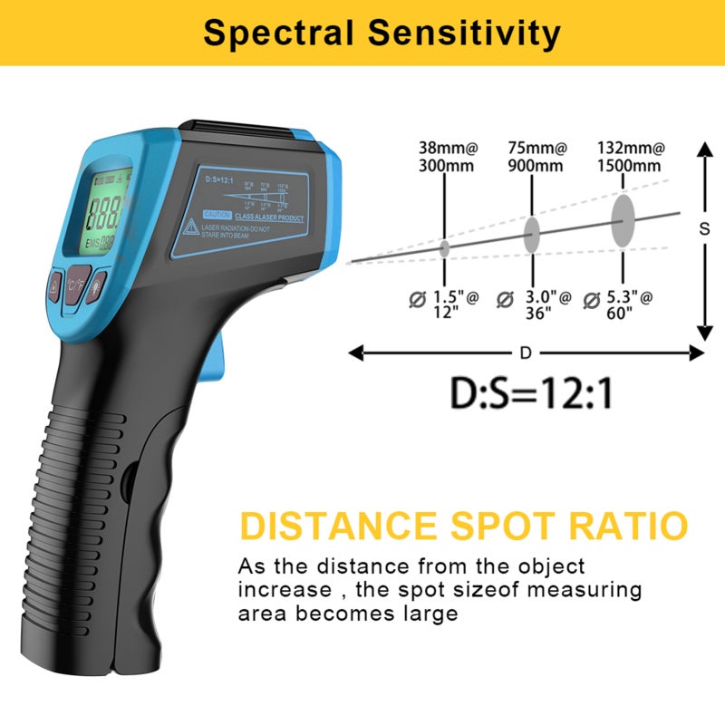 High Performance Handheld Infrared Thermometer with Digital LCD Backlight Display - Adjustable Emissivity 0.1-0.99 for Extreme Temperature Measurement - Image 3