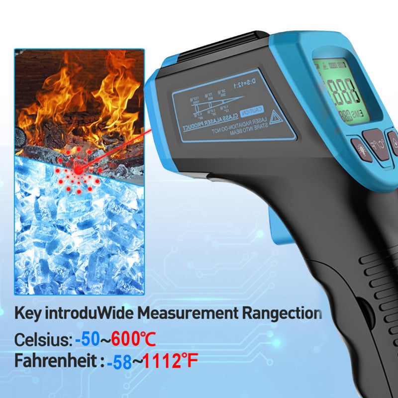 High Performance Handheld Infrared Thermometer with Digital LCD Backlight Display - Adjustable Emissivity 0.1-0.99 for Extreme Temperature Measurement - Image 2