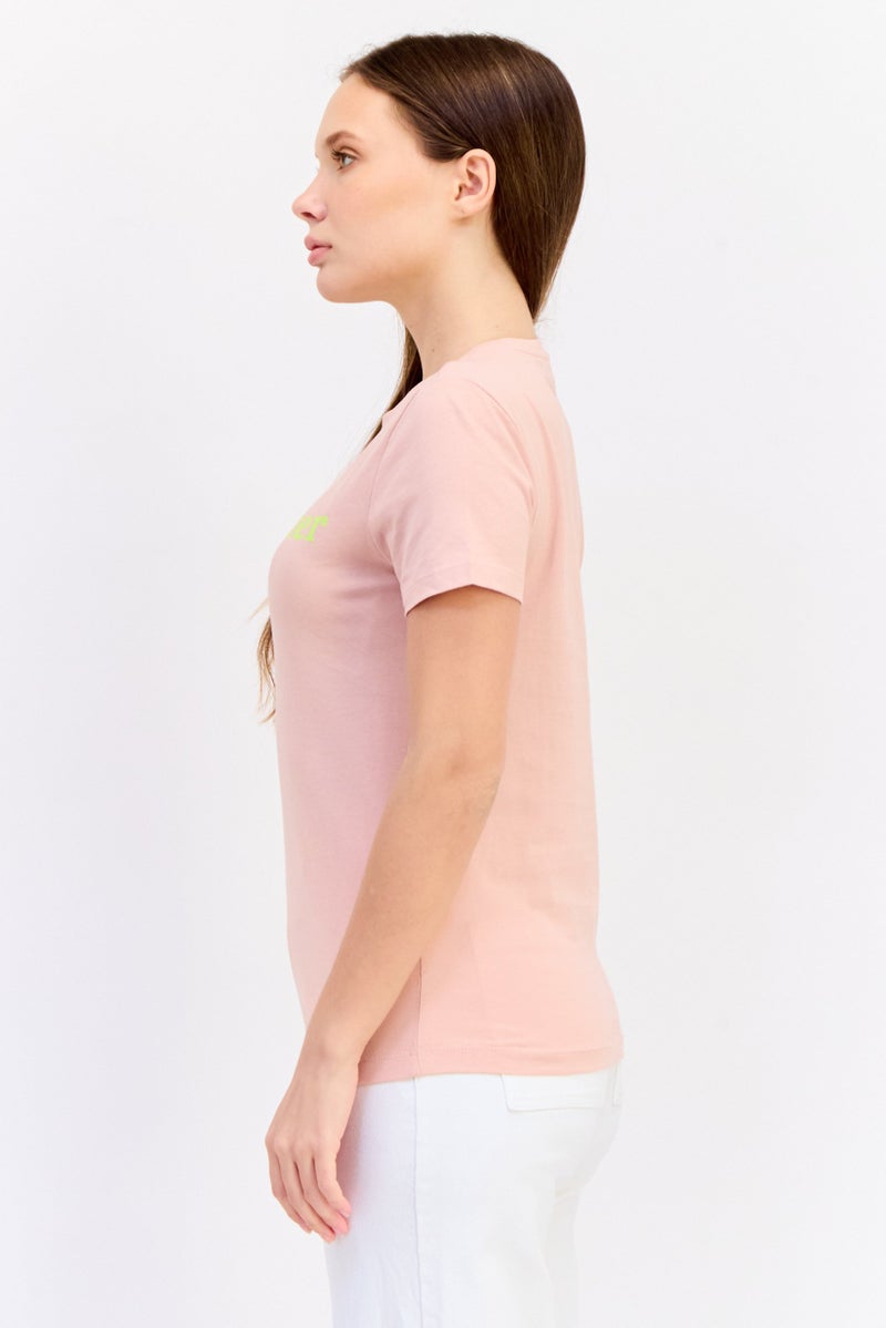 ONLY Women Crew Neck Short Sleeve Graphic Print T-shirt, Peach - Image 4