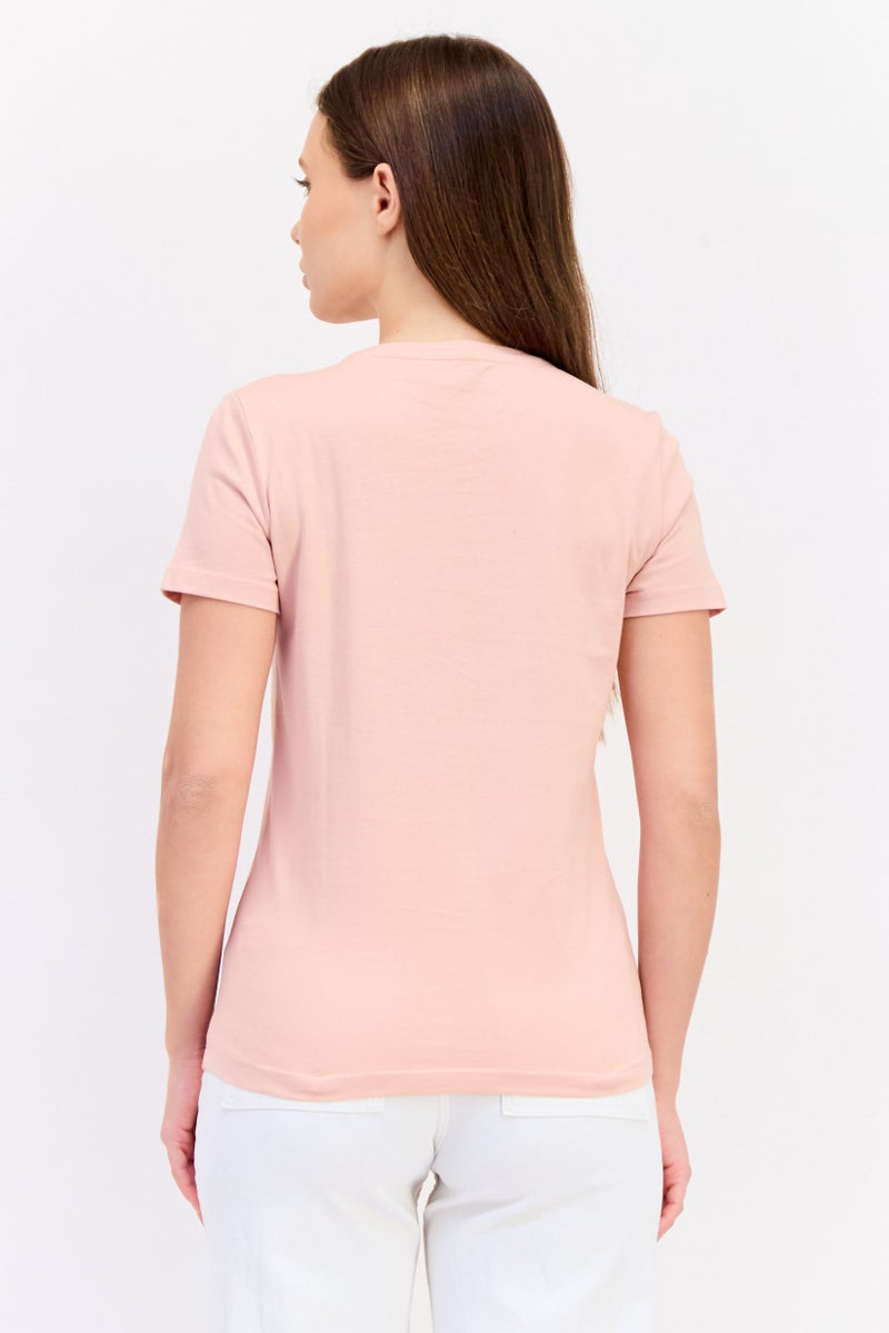 ONLY Women Crew Neck Short Sleeve Graphic Print T-shirt, Peach - Image 3