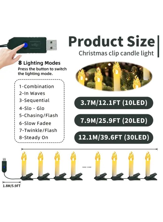 30 لمبة LED 476 إنش أضواء عيد الميلاد الخيالية باللون الأبيض الدافئ مع منفذ USB و8 أوضاع سلسلة لتزيين الشجرة - Image 3