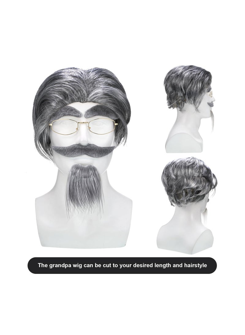 Zikra 9 Pcs 100th Day of School Costume for Boys Kids Pretend Old Man Costume Kit, Mad Scientist Wig Vest Glasses Grandpa - Image 3