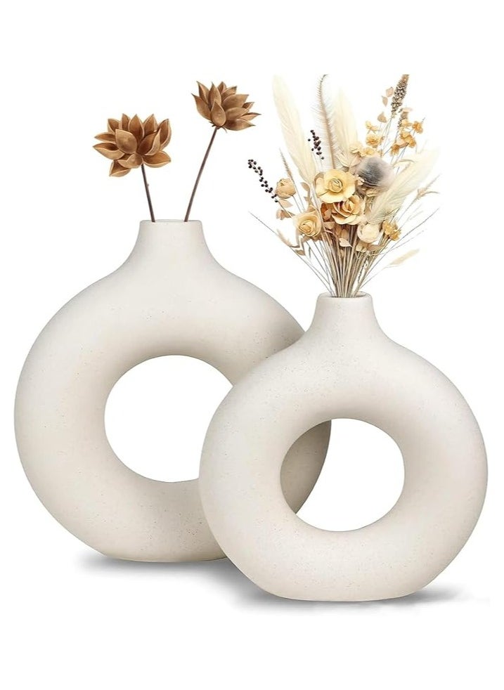 Saudi Deals - Modern Ceramic Vases in White, Minimalist Nordic Boho Home Decor, Hollow Round Pampas Grass Vases Ideal for Wedding Centerpieces, Coffee Table Decor, and Living Room Styling - Image 1
