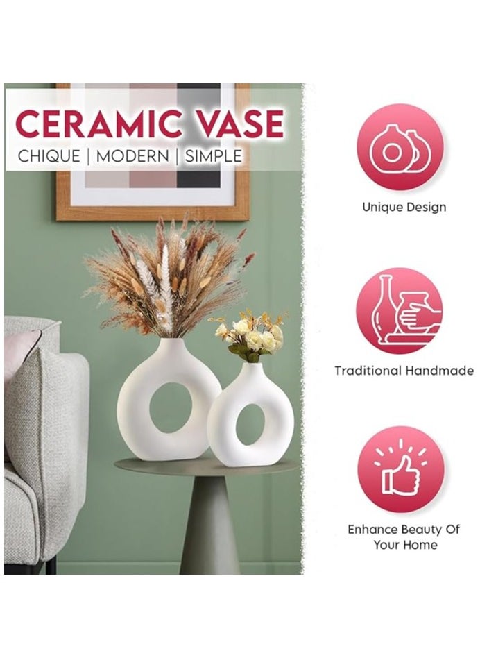 Saudi Deals - Modern Ceramic Vases in White, Minimalist Nordic Boho Home Decor, Hollow Round Pampas Grass Vases Ideal for Wedding Centerpieces, Coffee Table Decor, and Living Room Styling - Image 1