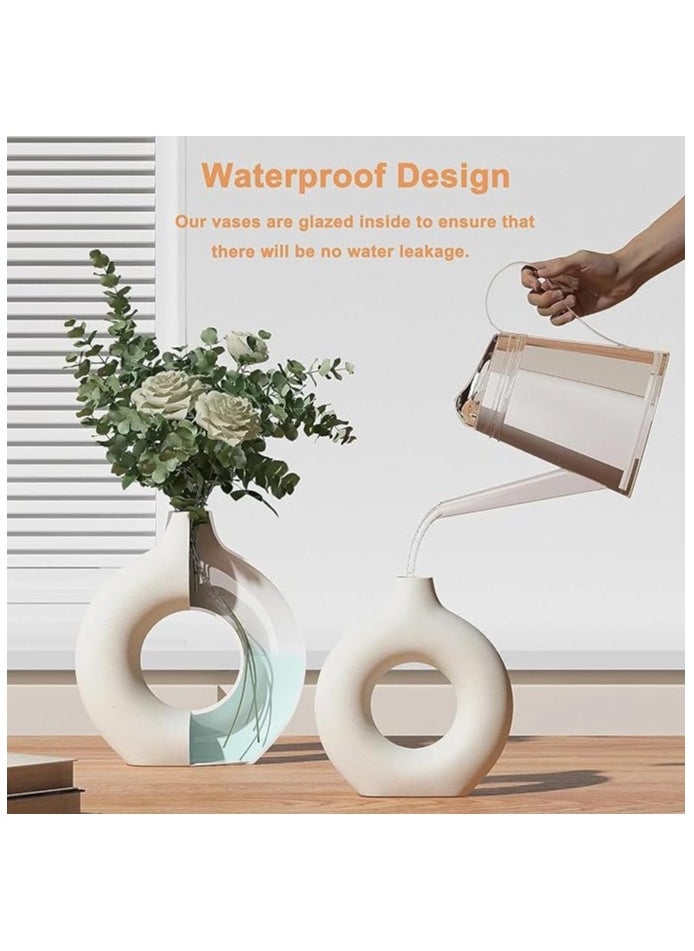 Saudi Deals - Modern Ceramic Vases in White, Minimalist Nordic Boho Home Decor, Hollow Round Pampas Grass Vases Ideal for Wedding Centerpieces, Coffee Table Decor, and Living Room Styling - Image 1