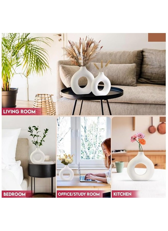 Saudi Deals - Modern Ceramic Vases in White, Minimalist Nordic Boho Home Decor, Hollow Round Pampas Grass Vases Ideal for Wedding Centerpieces, Coffee Table Decor, and Living Room Styling - Image 1