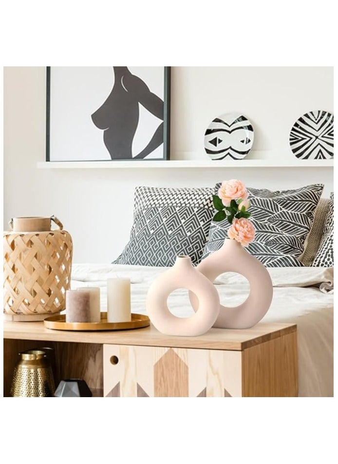 Saudi Deals - Modern Ceramic Vases in White, Minimalist Nordic Boho Home Decor, Hollow Round Pampas Grass Vases Ideal for Wedding Centerpieces, Coffee Table Decor, and Living Room Styling - Image 1