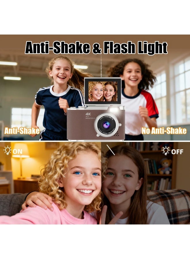 4K CCD Digital Camera Zoom Student Cameras Digital with 128GB SD card 48MP Portable Digital Photography Camera 180° Flip Screen Selfie Camera with Cartoon Stickers - view 4