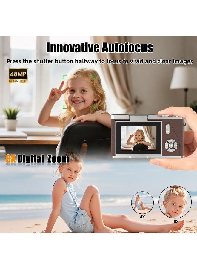 4K CCD Digital Camera Zoom Student Cameras Digital with 128GB SD card 48MP Portable Digital Photography Camera 180° Flip Screen Selfie Camera with Cartoon Stickers - view 3