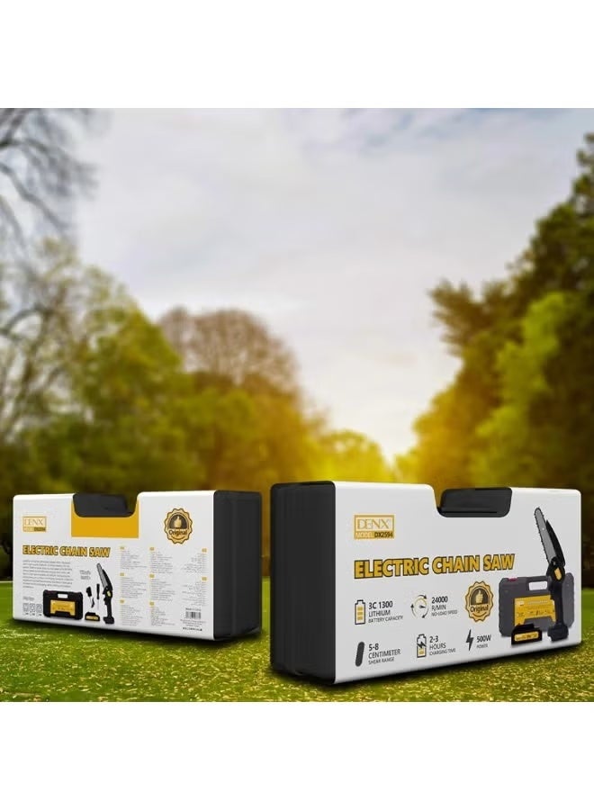 Denx Cordless Portable Chainsaw with Rechargeable Lithium Battery, One-Hand Operation, Electric Wood Cutter, 500W Motor, 2400 RPM, Lightweight Compact Outdoor Tool - Image 5