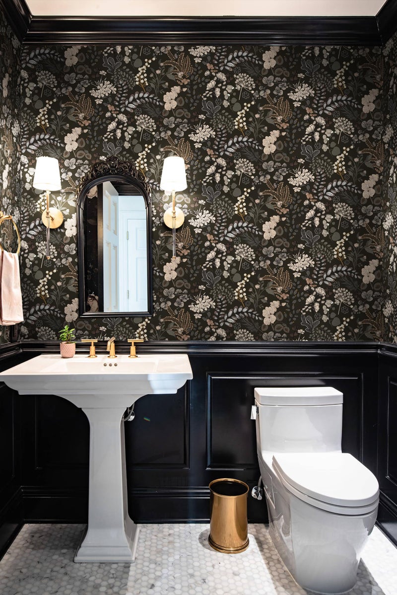 Guvana Peel and Stick Wallpaper Black Floral Wall Paper Vintage Contact Paper Removable Self Adhesive Wallpaper for Bathroom Bedroom Cabinet and Drawer Waterproof (Black Brown) 17.3"Ã—78.7" - Image 5