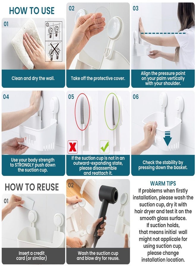 TAILI Shower Caddy Suction Cup 2 Pack, Heavy Duty Bathroom Organizer, Removable Shelves for Inside Shower, Shampoo, Waterproof Suction Plastic Storage for Bathroom Accessories Holder, White - Image 5