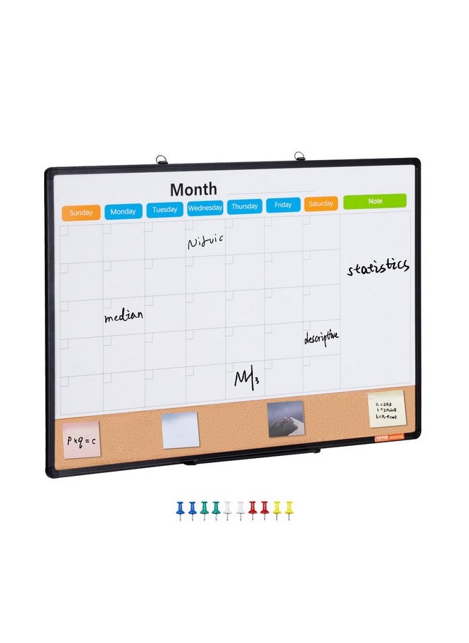 VEVOR 36"X 24" Monthly Calendar Whiteboard & Cork Board Combo With Aluminum Frame - 2-In-1 Magnetic Dry Erase Bulletin Board For Wall Mount - Ideal For School, Home, Office  - Image 1