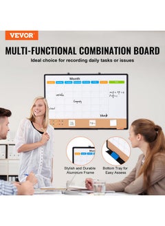 VEVOR 36"X 24" Monthly Calendar Whiteboard & Cork Board Combo With Aluminum Frame - 2-In-1 Magnetic Dry Erase Bulletin Board For Wall Mount - Ideal For School, Home, Office  - Image 2