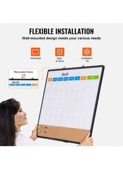 VEVOR 36"X 24" Monthly Calendar Whiteboard & Cork Board Combo With Aluminum Frame - 2-In-1 Magnetic Dry Erase Bulletin Board For Wall Mount - Ideal For School, Home, Office  - Image 5