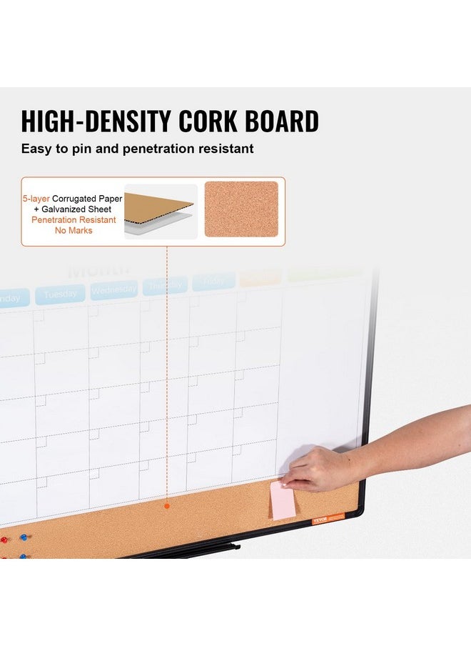 VEVOR 36"X 24" Monthly Calendar Whiteboard & Cork Board Combo With Aluminum Frame - 2-In-1 Magnetic Dry Erase Bulletin Board For Wall Mount - Ideal For School, Home, Office  - Image 4