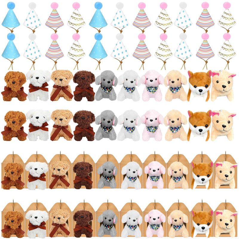 Jiytivity 60 Pcs Adopt a Dog Party Favors Include 20 Mini Puppy 20 Foldable Kraft Boxes 20 Birthday Hats Mini Plush Stuffed Animals for Adopt a Puppy Party Supplies Gifts - Image 3