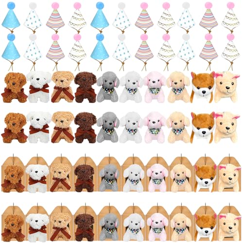 Jiytivity 60 Pcs Adopt a Dog Party Favors Include 20 Mini Puppy 20 Foldable Kraft Boxes 20 Birthday Hats Mini Plush Stuffed Animals for Adopt a Puppy Party Supplies Gifts - Image 1
