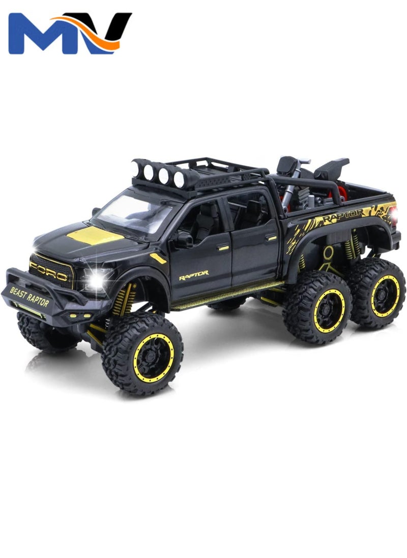 MAGIC VAULT - Monster Trucks for Boys - 1/24 Scale Die-Cast Metal Toy Car F150 with Sound and Light,Pickup truck and trailer Cars toy cars for 3+ year old boys (Black) - Image 1