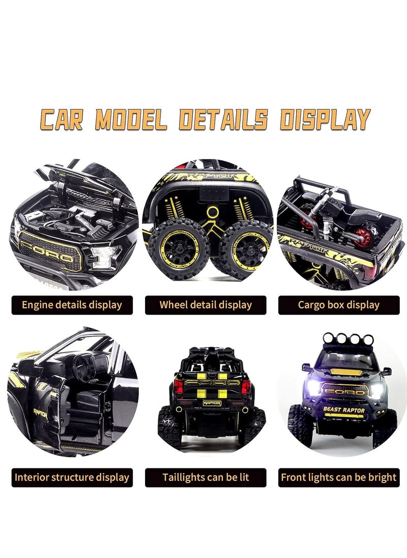 MAGIC VAULT - Monster Trucks for Boys - 1/24 Scale Die-Cast Metal Toy Car F150 with Sound and Light,Pickup truck and trailer Cars toy cars for 3+ year old boys (Black) - Image 1