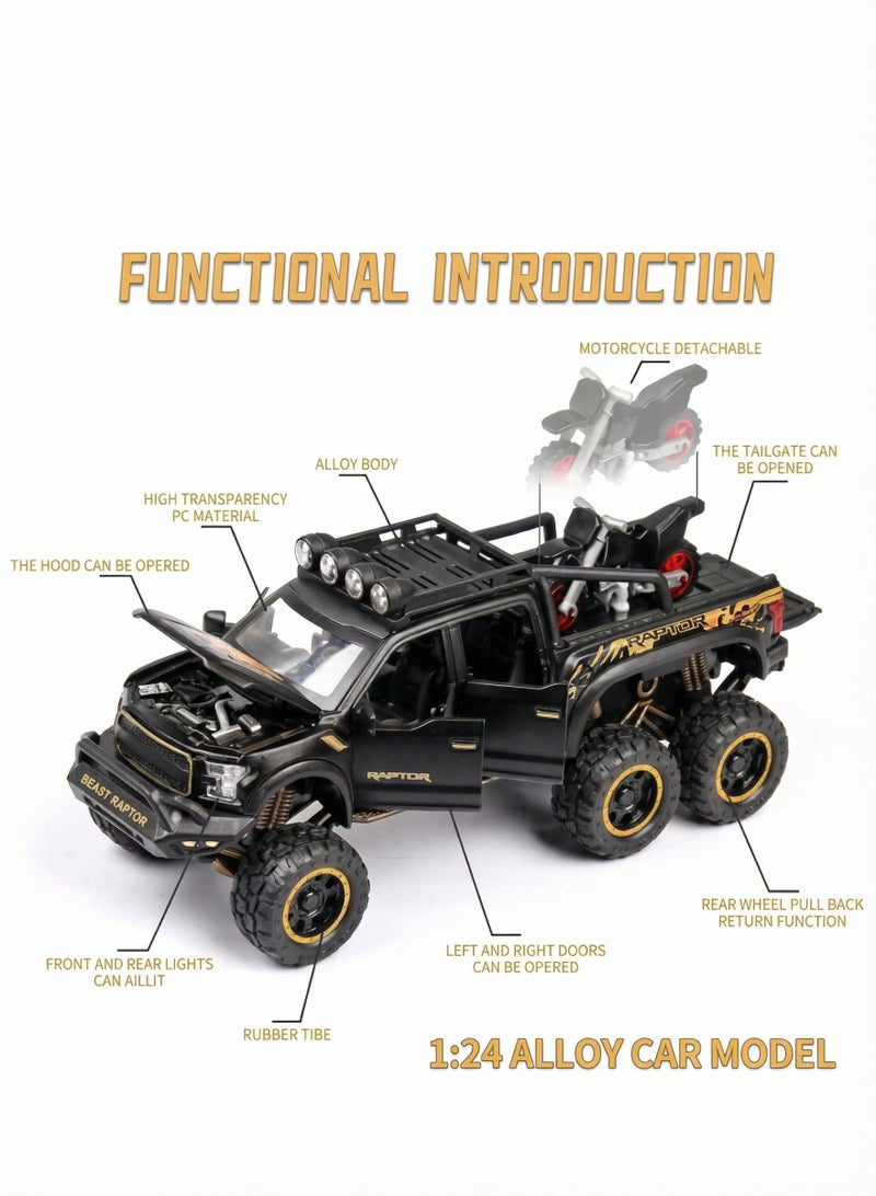 MAGIC VAULT Monster Trucks for Boys - 1/24 Scale Die-Cast Metal Toy Car F150 with Sound and Light,Pickup truck and trailer Cars toy cars for 3+ year old boys (Black) - Image 3