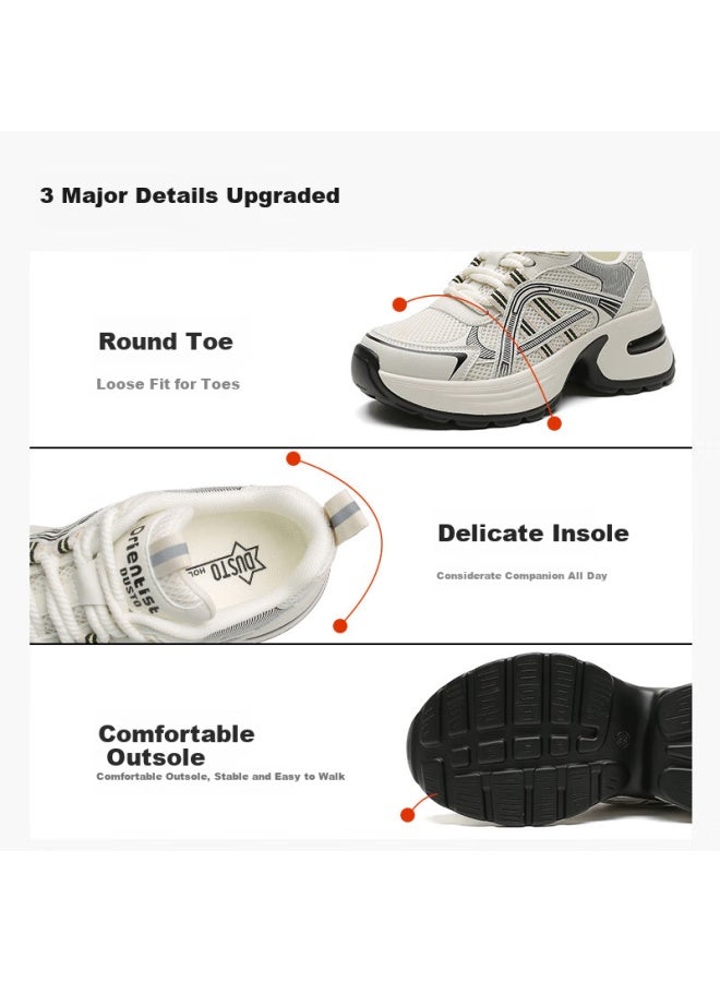 DUSTO Dadong Women's Dad Shoes, Spring And Autumn New Style, Flat High Heel, Lace-up, Round Toe, Color Patchwork, Q0322 - Image 2