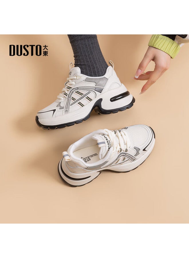 DUSTO Dadong Women's Dad Shoes, Spring And Autumn New Style, Flat High Heel, Lace-up, Round Toe, Color Patchwork, Q0322 - Image 3