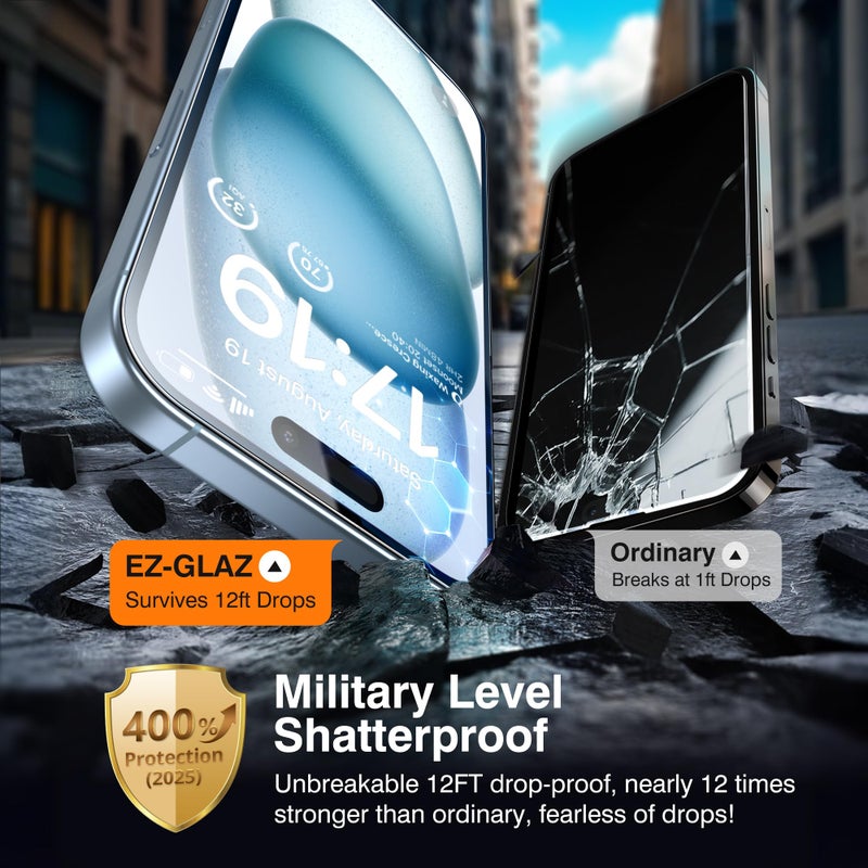 EZ-GLAZ- 4 Pack for iPhone 15 Screen Protector [6.1"] With 2 Pack Camera Lens Protector, 9H+ Hardness 12FT Military Grade Shatterproof Scratch Resistant Durable Tempered Glass Film with Flawless Fit Kit, HD Clear - Image 5