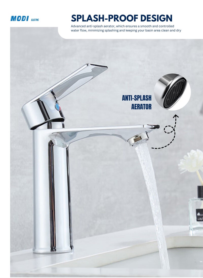 مودي خلاط مغسلة – هيكل من سبائك الزنك، تشطيب كروم لامع، بحجم 160×45×188 مم، خلاط حمام بمقبض واحد - Image 3