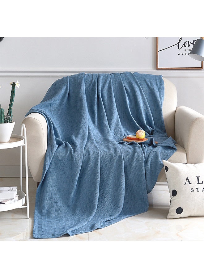 JOYBOS بطانية صيفية خفيفة الوزن وناعمة، مقاس كوين، 400 جرام لكل متر مربع، محبوكة وناعمة، بطانية دافئة مناسبة لجميع المواسم، مناسبة للسرير والأريكة، مصنوعة من القطن الأزرق، 150 × 200 سم - Image 2