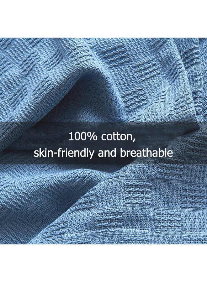 JOYBOS بطانية صيفية خفيفة الوزن وناعمة، مقاس كوين، 400 جرام لكل متر مربع، محبوكة وناعمة، بطانية دافئة مناسبة لجميع المواسم، مناسبة للسرير والأريكة، مصنوعة من القطن الأزرق، 150 × 200 سم - Image 3