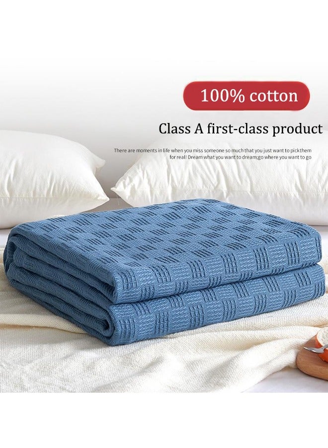 JOYBOS بطانية صيفية خفيفة الوزن وناعمة، مقاس كوين، 400 جرام لكل متر مربع، محبوكة وناعمة، بطانية دافئة مناسبة لجميع المواسم، مناسبة للسرير والأريكة، مصنوعة من القطن الأزرق، 150 × 200 سم - Image 1