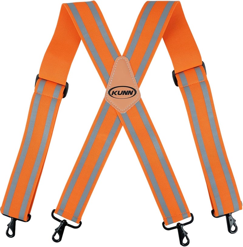 KUNN Men Reflective Suspenders High Visibility Work Suspender Fully Elastic 2-inch Wide Tool Belt Suspenders with Swivel Eye Snap Hook,Orange - Image 1
