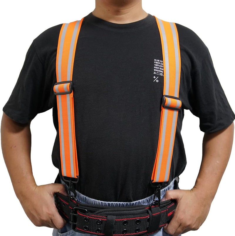 KUNN Men Reflective Suspenders High Visibility Work Suspender Fully Elastic 2-inch Wide Tool Belt Suspenders with Swivel Eye Snap Hook,Orange - Image 4
