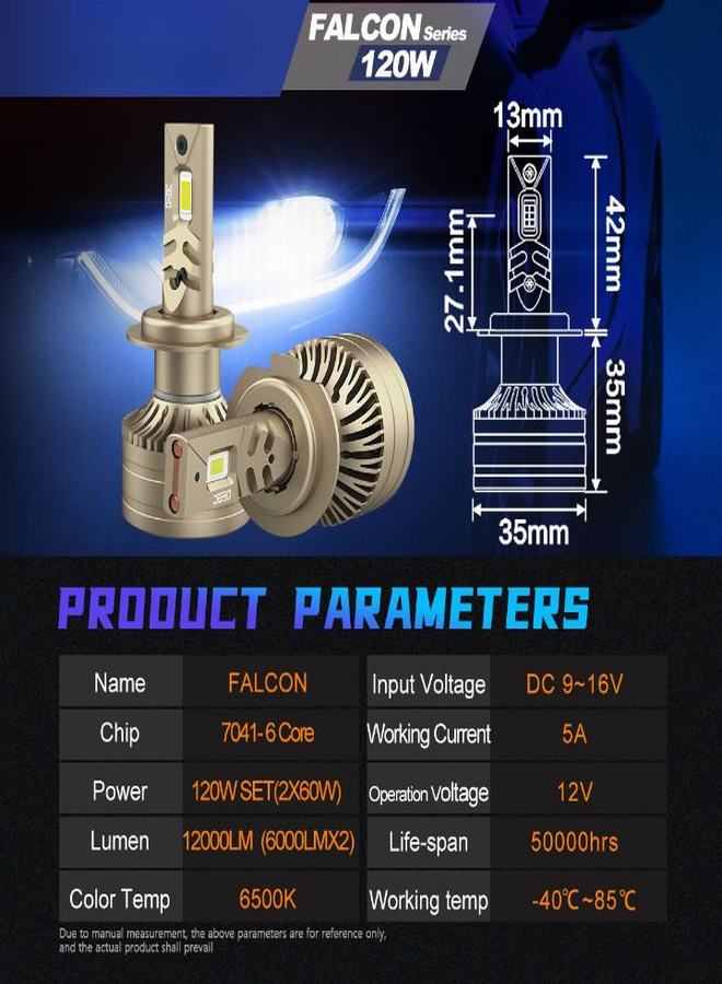 DXB-C Midnight 9007/HB5 160W 12000LM SET 6500K LED Car Headlights 300% Brightness New 6500K Cool White Bulb High Beam and Low Beam - 2 Pcs - Image 3