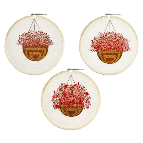 Embroiderymaterial Paper Embroidery Kit For Beginners/Cross Stitch Blossom Basket Design Digital Printed Cloth & Written Instructions All Material Included (Combo Of 3),Multicolor - Image 1